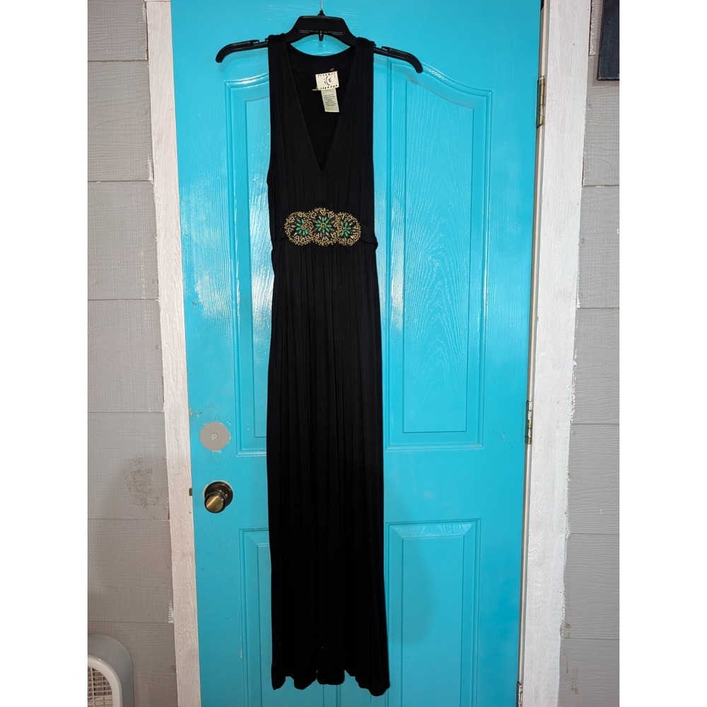 Ice Black Beaded Dress Y2k Maxi Sleeveless Women's 14 Vintage 2000s Party